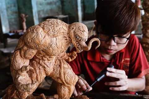 Carving VENOM out of Wood - ingenious Woodworking Skill Technique