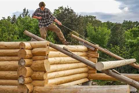 Lifting Heavy Logs on my Off Grid LOG CABIN | Building Walls | Cooking | EP13