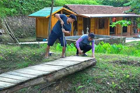 Dismantling the old rotten wooden bridge. Build bridge abutments, prepare to build a big bridge