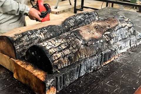 Rescuing Burnt Pieces of Wood to Make Furniture Tables, Bold Woodworking Ideas