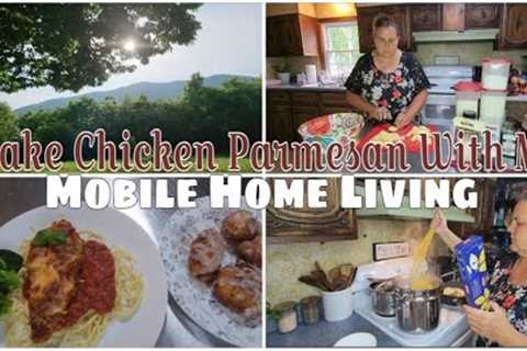 Cook with me in my ole 1975 Double Wide Kitchen.  Chicken Parmesan / Mobile Home Living