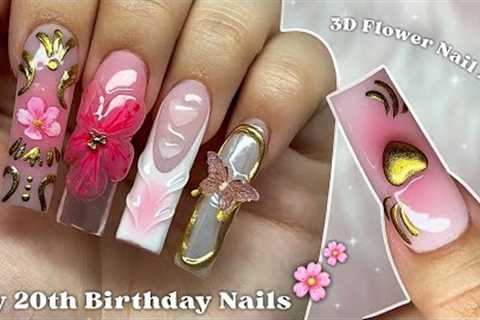 MY 20TH BIRTHDAY NAILS🌸 SCULPTED 3D FLOWER NAIL ART &amp; SPRING NAIL DESIGN | Nail Tutorial