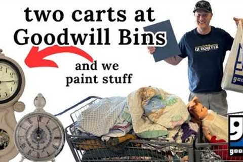We Bought 2 Carts At The Goodwill Bins! Vintage Quilts, Books, Cottage Home Decor