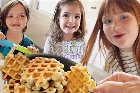 MAKiNG WAFFLES for MOM!!  Backyard Games and pirate island fun with Family! Best Mother's day Ever