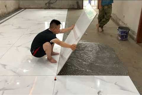 Excellent Techniques In Construction Of Living Room Floors Using Large Size Ceramic Tiles 120 x120cm