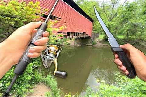 Eating Whatever I Catch.. Fishing a NEW Creek (Catch and Cook)