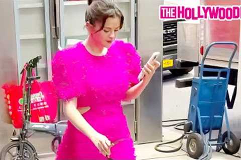 Selena Gomez Facetimes Boyfriend Benny Blanco In A Stunning Pink Dress Outside Her Trailer In N.Y.