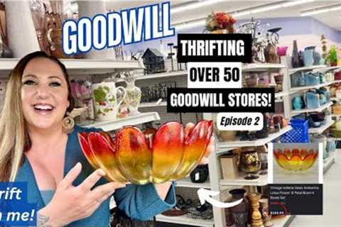 THE TOUR CONTINUES!! THRIFTING OVER 50+ GOODWILL THRIFT STORES! Thrift With Me! Episode 2