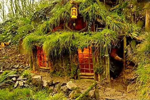 Building a natural survival shelter, wooden house in the forest, grass roof, PART 2