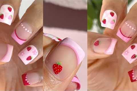 STRAWBERRY NAIL ART! summer nails tutorial using gel polish at home, mix &amp; match nails