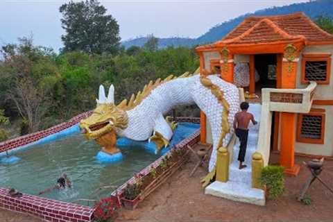 Lives In Forest 130Days To Building The Most Creatively Mud Villa And Water Slide To Swimming Pool