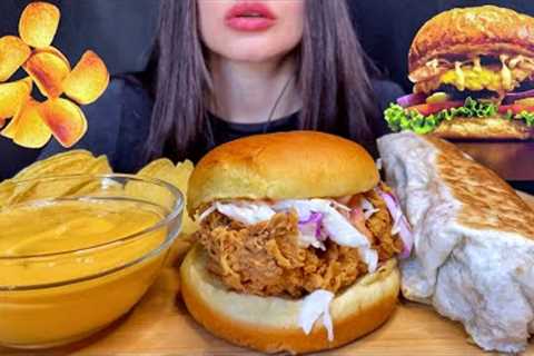 FAST FOOD | CHICKEN BURGER + MEXICAN BURRITO + CHIPS | MUKBANG ASMR | EATING SOUNDS