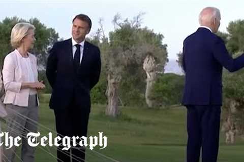 Joe Biden appears to walk off during G7 flag ceremony