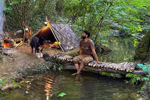 3 DAYS solo survival CAMPING; Catch and Cook, Primitive Fishing. Bushcraft Tarp Shelter