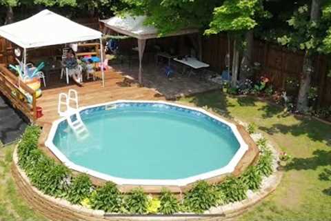 Semi inground pool installation and back yard landscaping project
