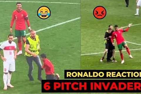 Cristiano Ronaldo reactions to 6 pitch invaders during Portugal vs Turkiey