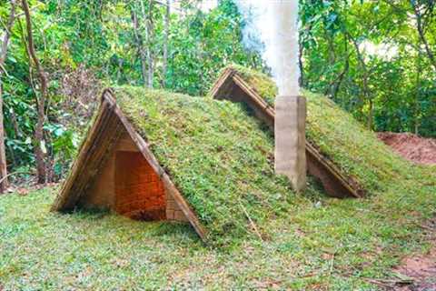 Build Modern Grass Roof Hut Underground by Ancient Skills