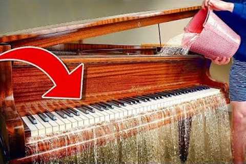 Entire piano filled with water sounds UNREAL