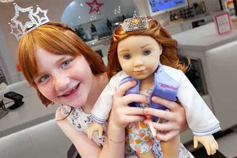 ADLEY and DOLL get TWiN MAKEOVER!!  Hair and Nail Salon for Dolls with a tea party lunch &amp;..