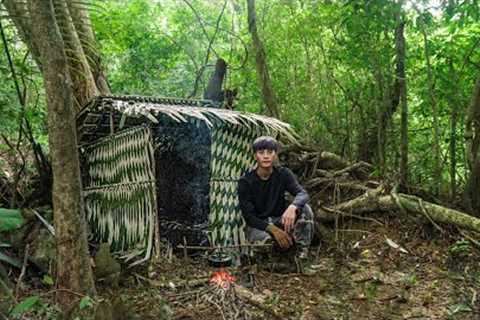 2 DAYS SOLO SURVIVAL: (NO FOOD, NO WATER)Survival Shelter Under a Tree by the Stream, Catch and Cook