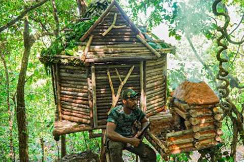 Building Complete 3m Tree House Survival Alone in forest Solo Skills