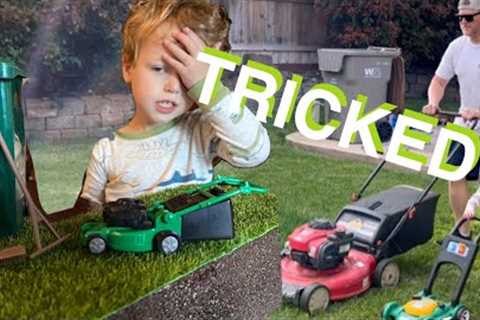 Yard Work With Toys and Kids | Lawn Mowers Big, Small &amp; Between #bruder