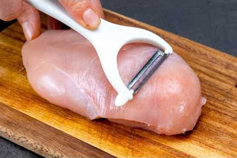 A trick using the vegetable peeler! Great recipe with chicken breast, without baking