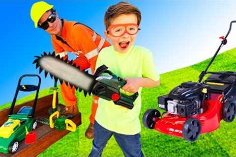 Lawn  Mowers Yard work Tools for Kids Video | blippi toddler | min min playtime