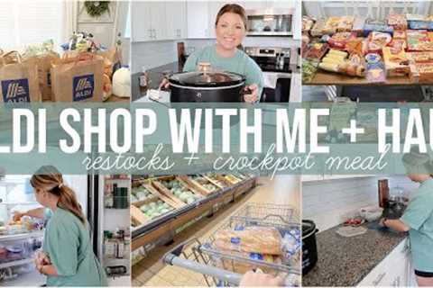 ALDI SHOP WITH ME + LARGE GROCERY HAUL | FRIDGE + PANTRY RESTOCK + EASY CROCKPOT MEAL
