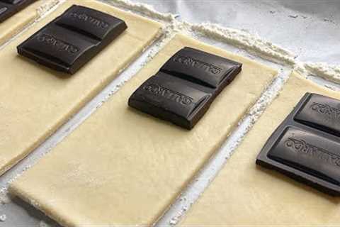 Dessert in 5 minutes! They will disappear in a minute! Puff pastry and milk chocolate!