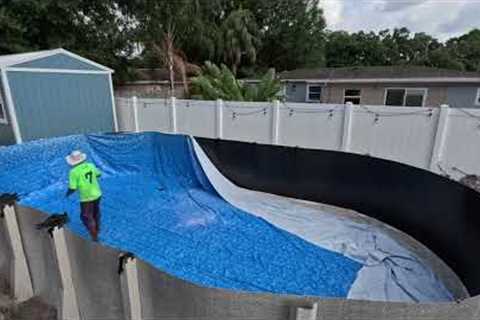 Pool Factory 15x30 oval above the ground semi in the ground pool install and updates