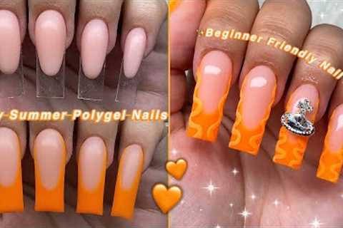 EASY ORANGE SUMMER POLYGEL NAILS🧡 BEGINNER FREINDLY NAIL ART &amp; ABSTRACT NAIL DESIGN! | Nail..