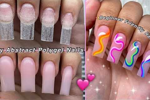 EASY ABSTRACT POLYGEL NAILS💕 BEGINNER FRIENDLY NAIL ART &amp; SUMMER NAIL DESIGN! | Nail Tutorial