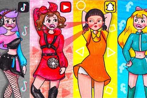 SOCIAL MEDIA TRENDS Were SQUID GAME Characters | Stop Motion Paper | Seegi Channel