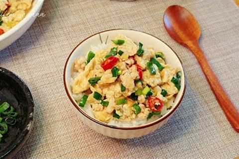 egg recipes for dinner!!, minced chicken egg recipe, scallion chicken Chinese recipe, [easy recipes]