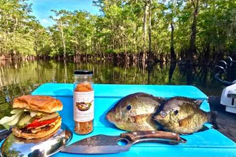 Fish Burger FEAST in the Swamp! Shell Cracker Catch Clean Cook