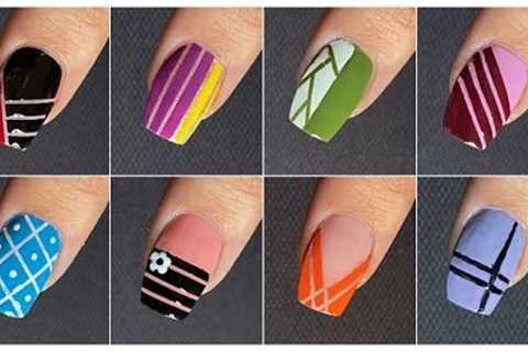 Easy nail art designs with striping tape || Nail art at home