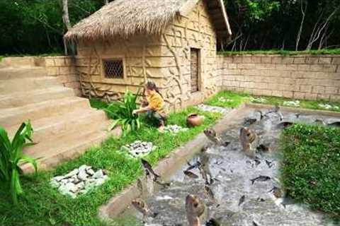 Survival Girl, Building a House Modern Underground and Fish Pond for Living Alone Cozy in the Woods
