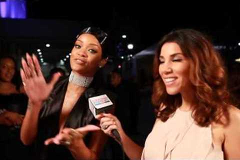 Rihanna backstage after winning the Icon Award at the AMAs