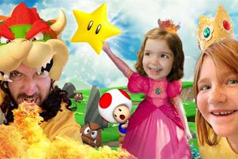 Adley &amp; Navey vs BOWSER DAD!!  Mini game battle for stars at Clair's Real Life Mario Party..