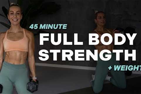 45 MIN FULL BODY STRENGTH WORKOUT | + Weights | No Jumping | With Repeat | Muscle Building