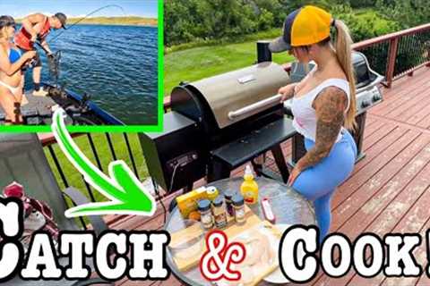 FIshing a 231 MILE LONG LAKE On a Hot sunny Day!!! (Catch and COOK!!)