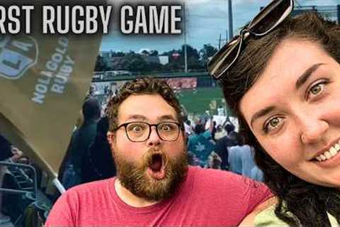 American Football Player GOES to RUGBY Game!