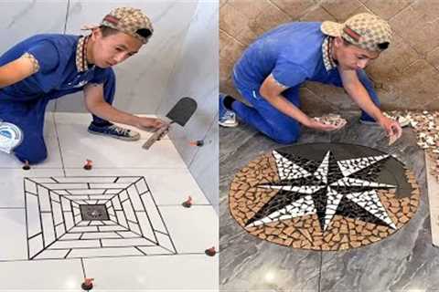 Young Man with great tiling skills -Great tiling skills -Great technique in construction PART 77.