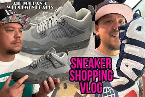 Air Jordan 4 Paris Wet Cement Sneaker Shopping Mall Vlog &amp; Olympic Uptempo on Feet #sneakers