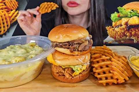 ASMR FAST FOOD | EATING CHICKEN BURGER, MAC AND CHEESE PASTA MUKBANG