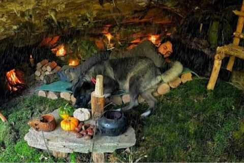15 Days SOLO SURVIVAL CAMPING In RAIN - Building Warm BUSHCRAFT SHELTERS with FIREPLACE. Full Video