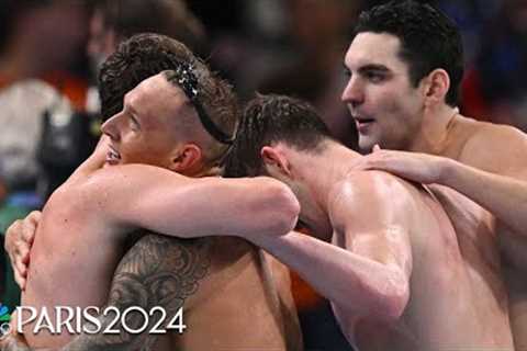 Team USA flourishes for FIRST GOLD MEDAL of 2024 Paris Olympics in 4x100m free relay | NBC Sports