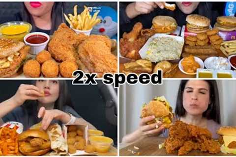 2x speed asmr eating fast food chicken burger fries crispy fried chicken \\ asmr mukbang