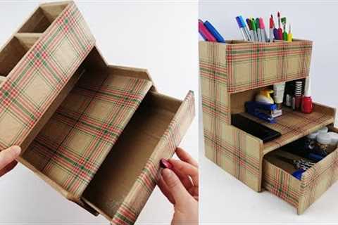 DIY - Desktop Organizer from Cardboard | Pen Holder Organizer | Paper Craft | Cardboard Craft
